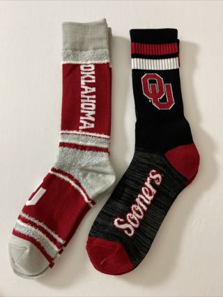 Oklahoma Sooners Adult Crew 2 - Pair Set Socks S/h Lrg (e9)