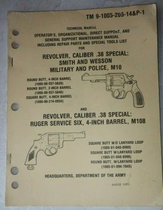 Maintenance & Repair Book Smith & Wesson.  38 Tm 9 - 1005 - 206 - 14&p - 1 Vgc 1985 Orig