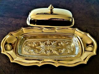 24k Yellow Gold Electroplate Covered Butter Dish With Tray By Int.  Silver Co.