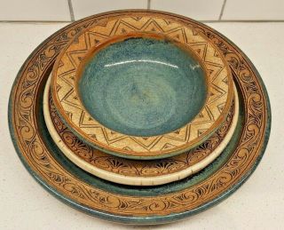 Nick Blaisdell Pottery Place Setting,  Dinner Salad Plates And Bowl