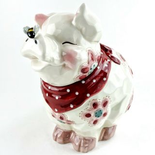 Bico China Pig Cookie Jar Canister Butterfly On Nose Flowers Country Farmhouse