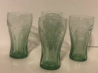 Vintage Libbey Green Glasses Coca Cola Coke Flared Tumblers 16.  75 Set Of 4