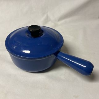 Blue Le Creuset 16 Cast Iron Enamel Sauce Pan Pot With Lid 1.  25 Quart
