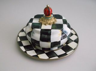 Mackenzie Childs Courtly Check Butter House Dish Plate Dome Chess Pattern Enamel
