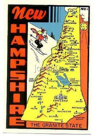 Vintage Hampshire Granite State Map Lindgren Turner Travel Decal Waterslide