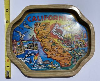 Vintage California State Map Souvenir Metal Tray With Flag Sites Cities Vacation