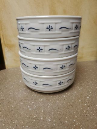 Longaberger Pottery Woven Traditions 4 Heritage Blue Stacking Cereal Bowls Usa