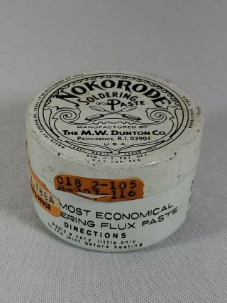 Vintage Nokorode Soldering Paste In Tin,  The Mw Dunton Co 14000 Barely (by