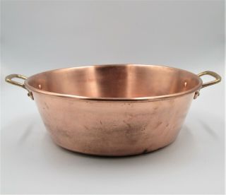 Vintage 15 " Large French Copper Jam Pan Brass Handles 1.  7 Kg Cook Pot Bowl Sink