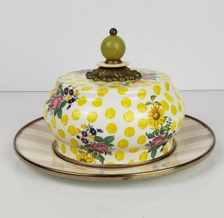 Mackenzie Childs Buttercup Pattern Butter Dish With Dome/retired Pattern Enamel