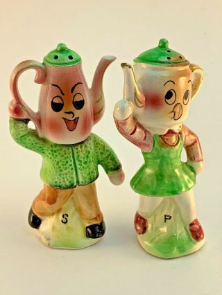 Vintage Anthropomorphic Teapot Tea Kettle People Salt And Pepper Shakers Fw28