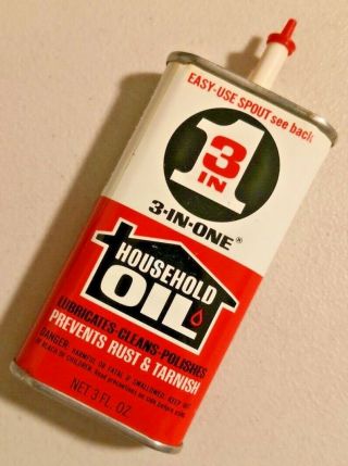 Vintage 3 In 1 Household Oil Tin Oiler 3 Oz Full Nos - - 2758