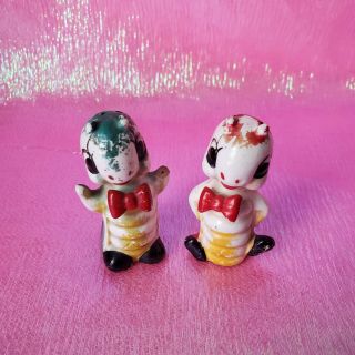 Vintage Anthropomorphic Caterpillar Salt And Pepper Shakers Red Bowties