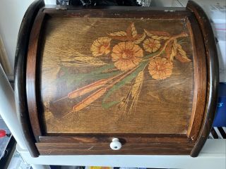 Vintage Cornwall Wood Bread Box Wheat/flower Counter Or Hang On Wall
