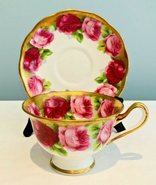 Royal Albert Bone China Tea Cup & Saucer Set Old English Rose Heavy Gold