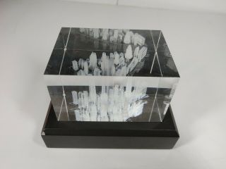 3d Laser Etched Glass York City Skyline Twin Towers Paperweight With Stand