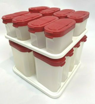 Tupperware Modular Mates Spice Containers Carousel Rack Lazy Susan Shakers Red