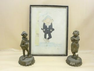 Vintage Andy Capp & Flo Chalkware Advertising Schlitz Beer With Framed Picture