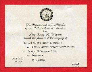 House Warming Invitation From Defense And Air Attache Of The U.  S.  A In Roc 1978