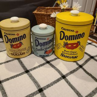 Crystal Domino Pure Cane Sugar Set Of 3 Vintage Collector Canister Tins