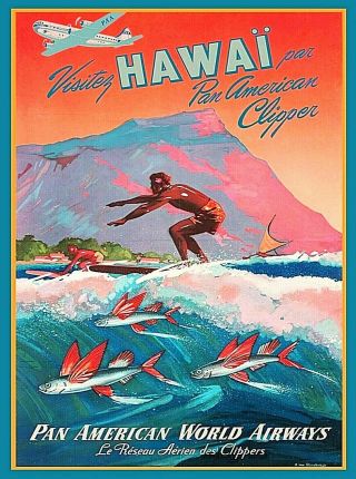 Honolulu Hawaii Surf Oahu Vintage United States Travel Ad Art Poster Print