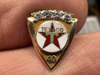 Texaco Petroleum 14k Gold 2 Gram 4 Diamond Very Raer40 Years Service Award Pin.