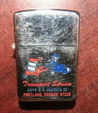 Vintage Transport Service Portland,  Or Flip Top Lighter - Brown & Bigelow Usa
