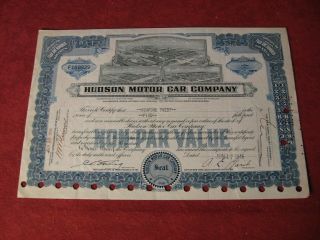 1946 Hudson Stock Certificate Old Display Hudson Motor Company