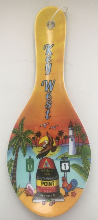 Key West Florida Southenmost Point Buoy Lighthouse Hen Pelican 9 " Spoon Rest