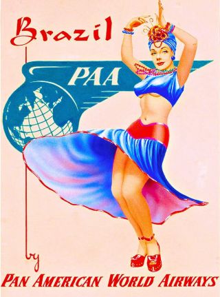 Brazil By Airplane South America American Vintage Travel Advertisement Poster
