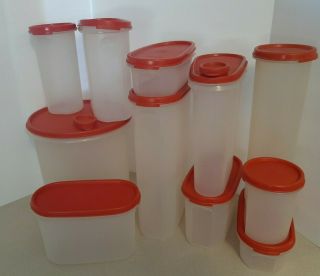 Tupperware Modular Mates Containers Red Lids 11 Units Round And Oval