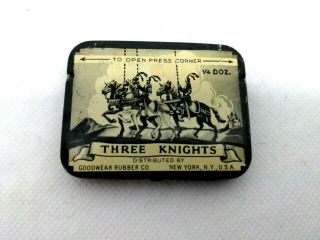Vintage Prophylactics Tin Three Knights 1/4 Doz Goodwear Rubber Co Ny Pat2347719