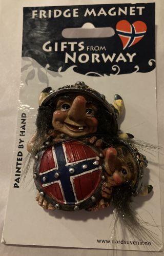 Nord Suvenir 2 Male Trolls Fridge Magnet Gifts From Norway Handpainted