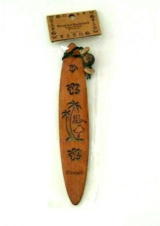 Wood Art Hawaii Souvenir Bookmark Surfboard Hula Dancer Palm Tree Hibiscus.