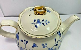 Vintage Sadler Tea Pot Made In England White Blue Flowers
