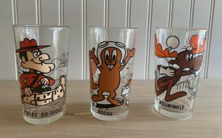 Vtg Pepsi 5” Collectors Glasses Set Of 3 Rocky Bullwinkle & Dudley Do Right
