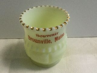 Antique Custard Glass Souvenir Toothpick Holder / Cup 2 - 1/4 " Brownville,  Maine