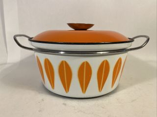 Vintage Cathrineholm Enamelware Orange Lotus Leaf Lrg.  Dutch Oven Removab Handle