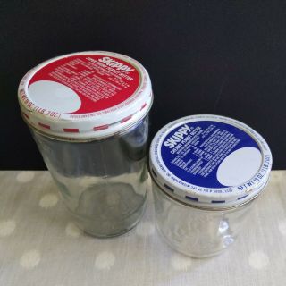 Vintage Skippy Peanut Butter Jar X2 Jar Glass Measuring Cup 1 - 3/4 & 1 Cup Chunky