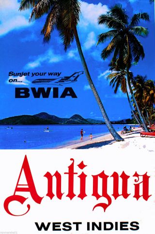 Antigua West Indies Caribbean Island Way Vintage Travel Art Poster Advertisement