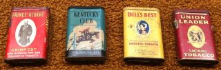4 Vintage Tobacco Tins Kentucky Club,  Union Leader,  Dill’s Best,  Prince Albert
