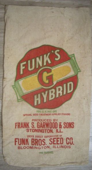 Vintage Cloth Funks G Hybrid Seed Corn Sack Frank Garwood & Sons Stonington Ill