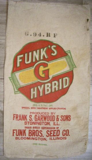 Vintage Cloth Funks G Hybrid Seed Corn Sack Frank Garwood & Sons Stonington ILL 2