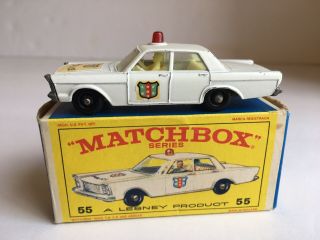 Vintage Matchbox Lesney Police Car Ford Galaxie 55 With Box 1960 
