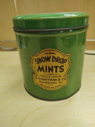 Vintage E.  G.  Whitman & Co.  Snow Drop Mints Tin C.  1950s