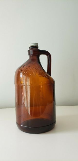 Antique Clorox 1 Gallon Brown Glass Bottle With Lid Advertising