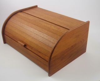 Vintage Baker Heart Stuart Teak Wood Bread Box Tambour Roll Top Goodwood Kalmar
