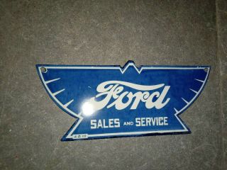 Porcelain Ford Sales And Service Enamel Sign Size 11 " X 4 " Inches