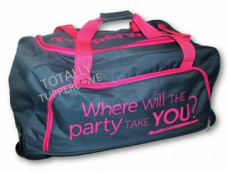 Tupperware Suitcase Zippered Rolling Travel Tote W Handle Pink Gray Luggage Rare