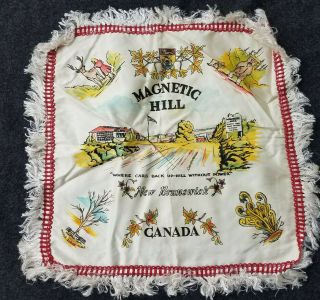 Vintage Satin Souvenir Pillow Cover Case Canada Magnetic Hill Brunswick